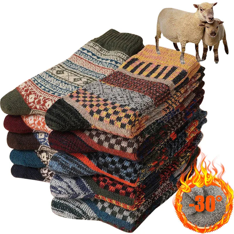 5 Paar Retro-Stil Herren Winter Socken dicke warme Komfort Baumwolle