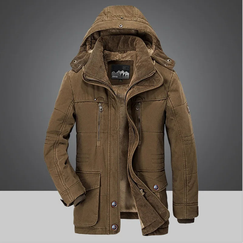 Herren warme Fleece Parka abnehmbare Kapuze