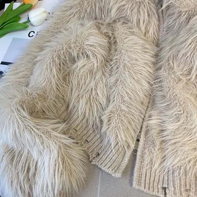 Damen Kapuzen Strickjacke mit Fell