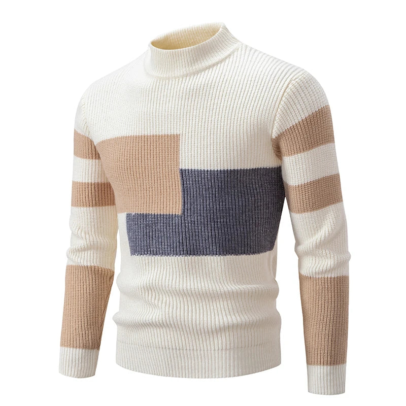 Herren Retro Stehkragen Pullover Collage Farbe