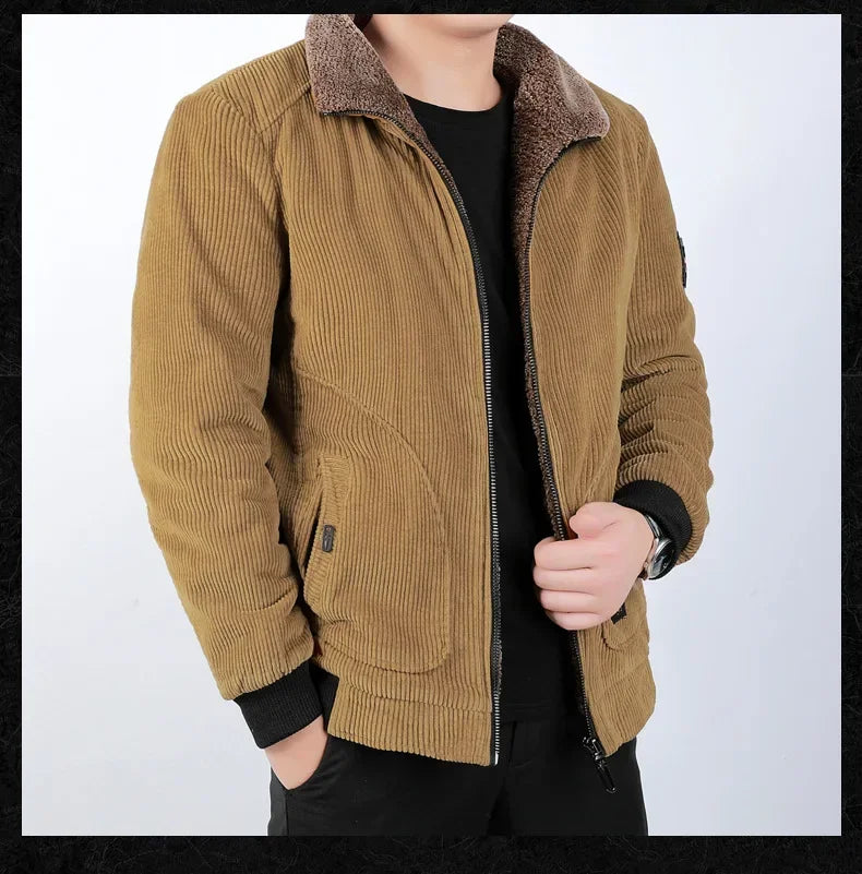 Dicke Herren Cargojacke Cord Fleece Windbreaker Parkas