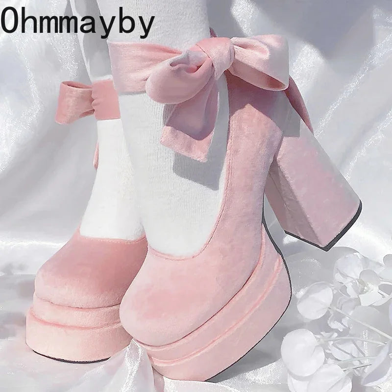 Damen Designer Plateau Pumps Mary Jane Schuhe Elegante Cross Strap Lolita College Style