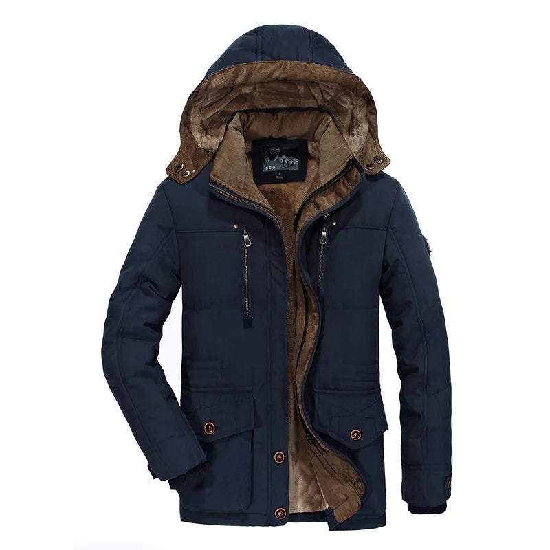 Herren warme Fleece Parka abnehmbare Kapuze
