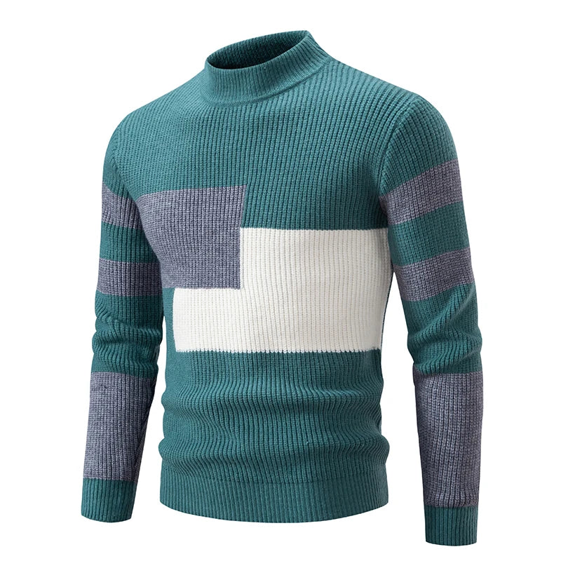 Herren Retro Stehkragen Pullover Collage Farbe