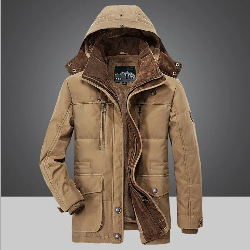 Herren warme Fleece Parka abnehmbare Kapuze