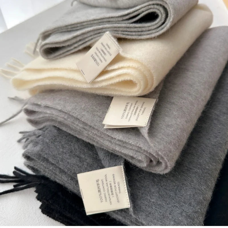 100% Wool Winter Scarf for Women Long Warm Cashmere Feeling Hijab Solid