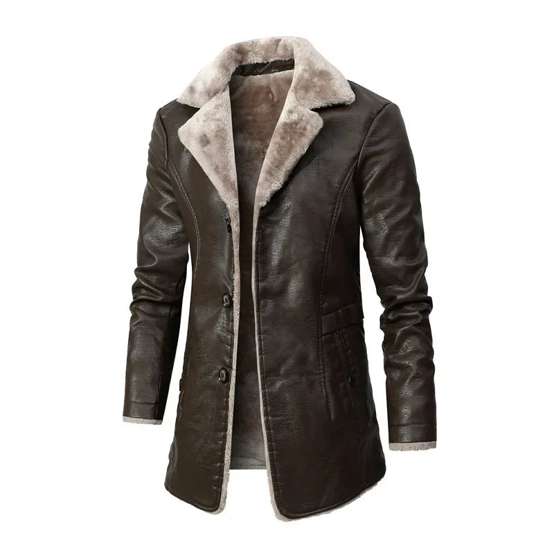 Herren Plüsch Lederjacke Warmer Winter Ledermantel