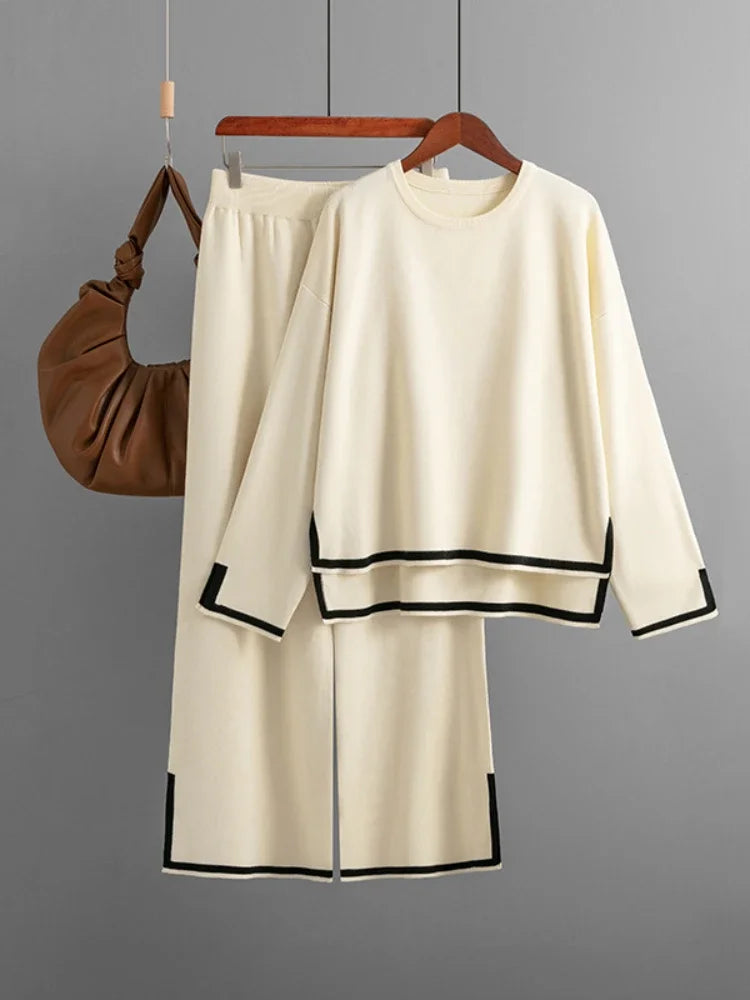 Winter Women Knitted Suit Warm Pants 2 Piece Set Ladies Outfit Pants Oversized