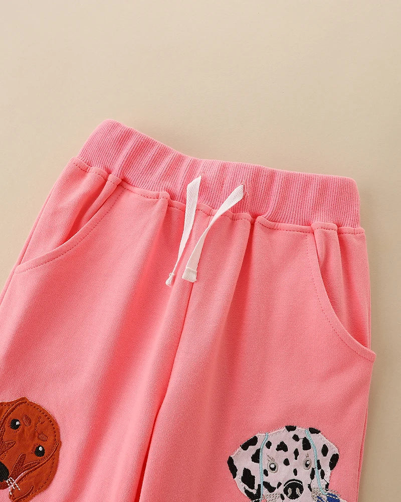 Little Maven baby girl pants pink cartoon dogs