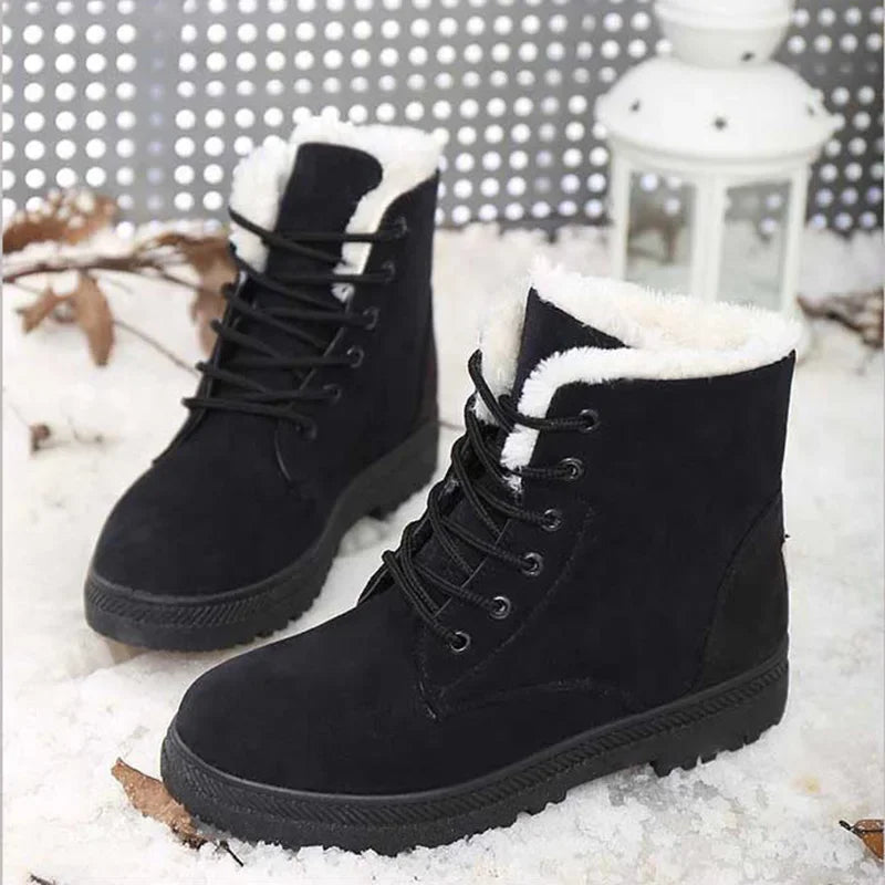 Damen Winter Schnürstiefel Boots mit Plüschfell