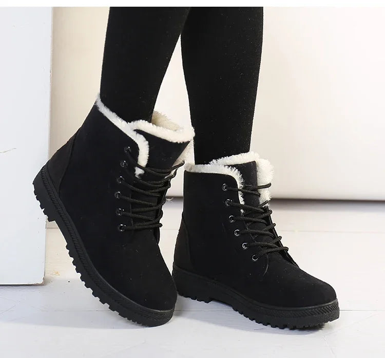 Damen Winter Schnürstiefel Boots mit Plüschfell