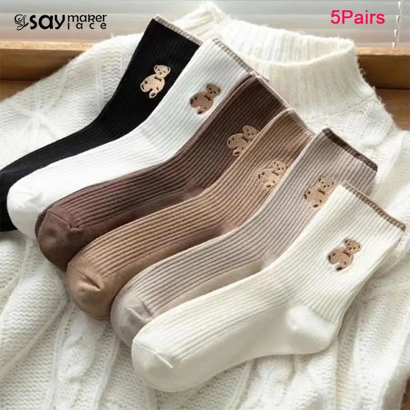 Damen Herbst Socken mit Cartoon-Bären dicke Wolle