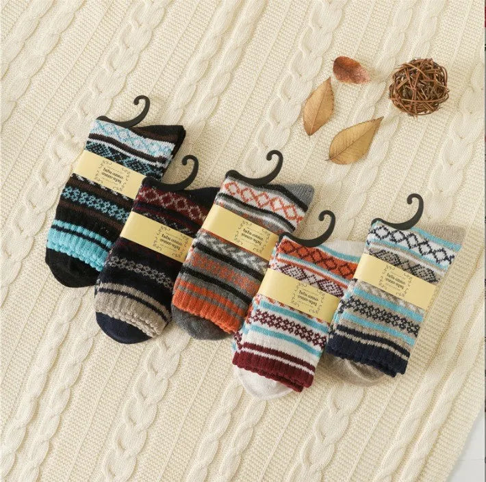 5 Paar Retro-Stil Herren Winter Socken dicke warme Komfort Baumwolle