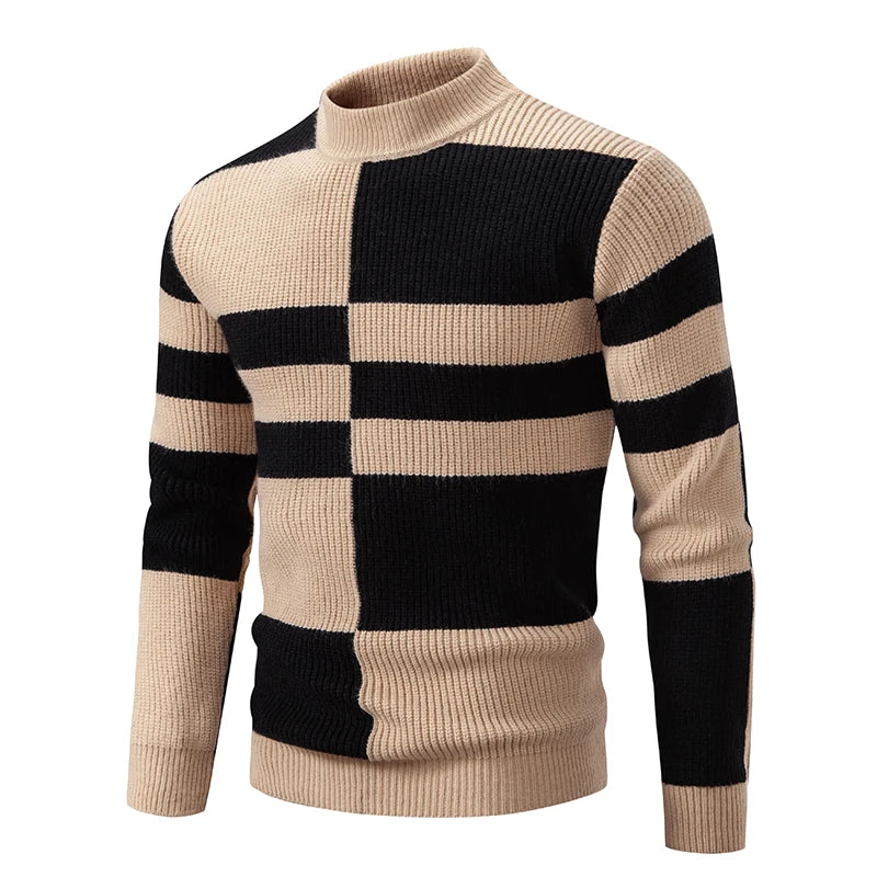 Herren Retro Stehkragen Pullover Collage Farbe