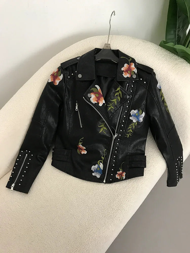 Damen Kunstleder Jacke Biker Streetwear Mode