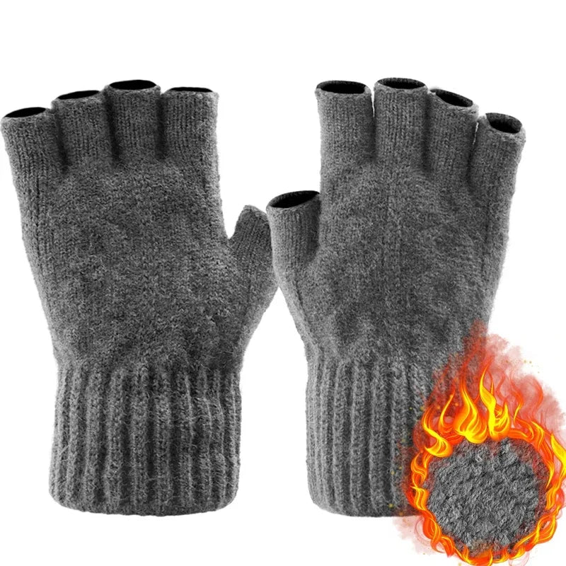 Unisex warm knitted thick thermal fingerless gloves