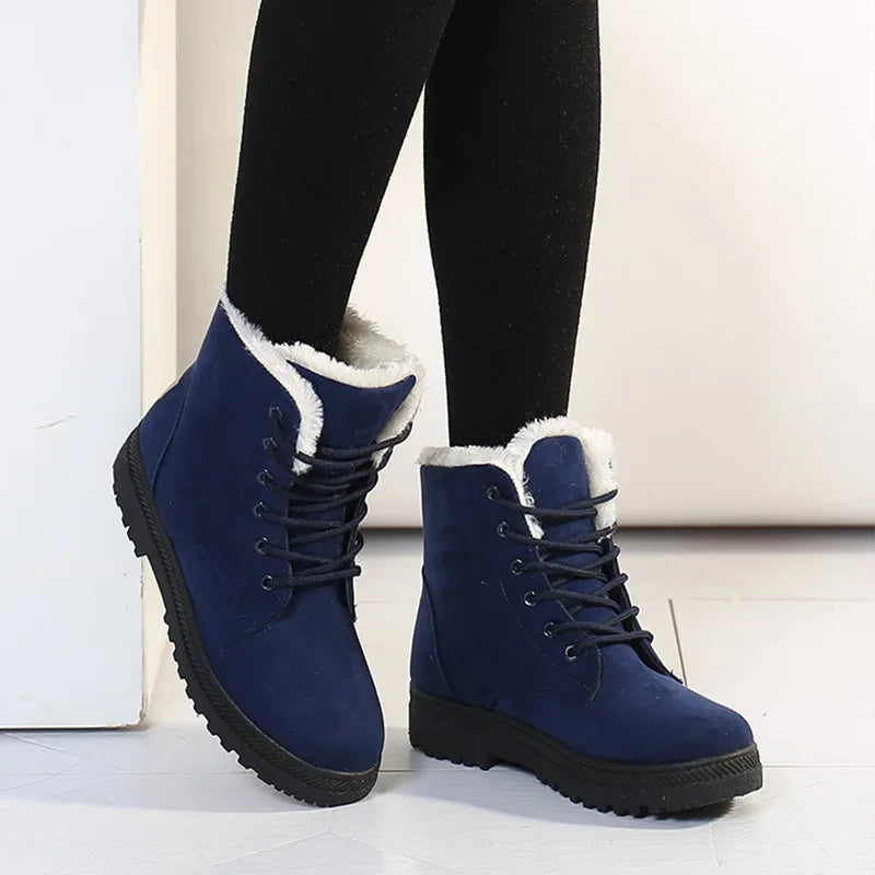 Damen Winter Schnürstiefel Boots mit Plüschfell