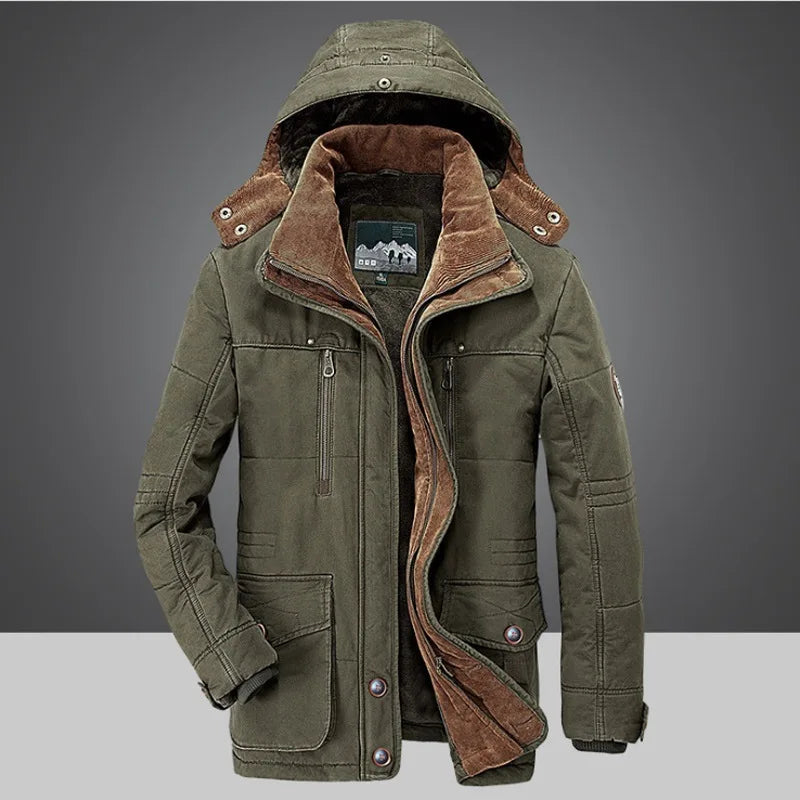 Herren warme Fleece Parka abnehmbare Kapuze