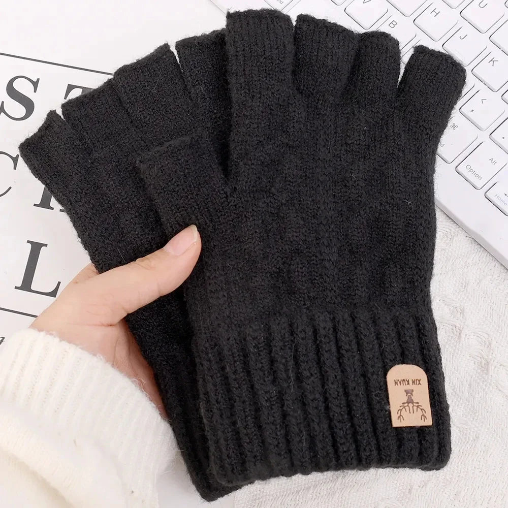 Unisex warm knitted thick thermal fingerless gloves