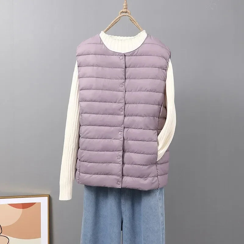 Women's fashionable duck down vest plain