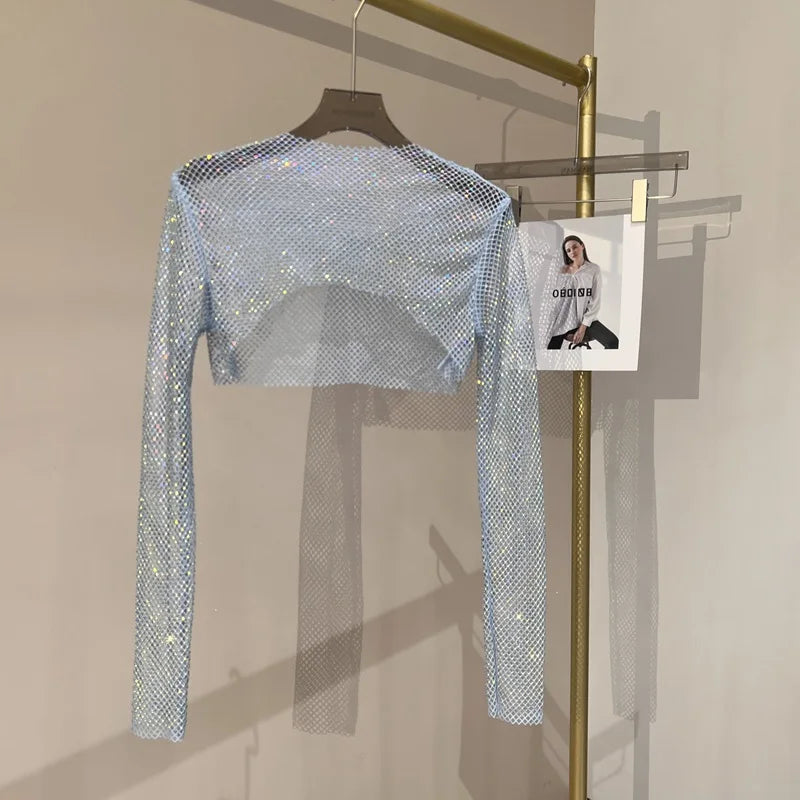 Kurzes Crop Top für Damen Mesh Clubwear-Party-Top