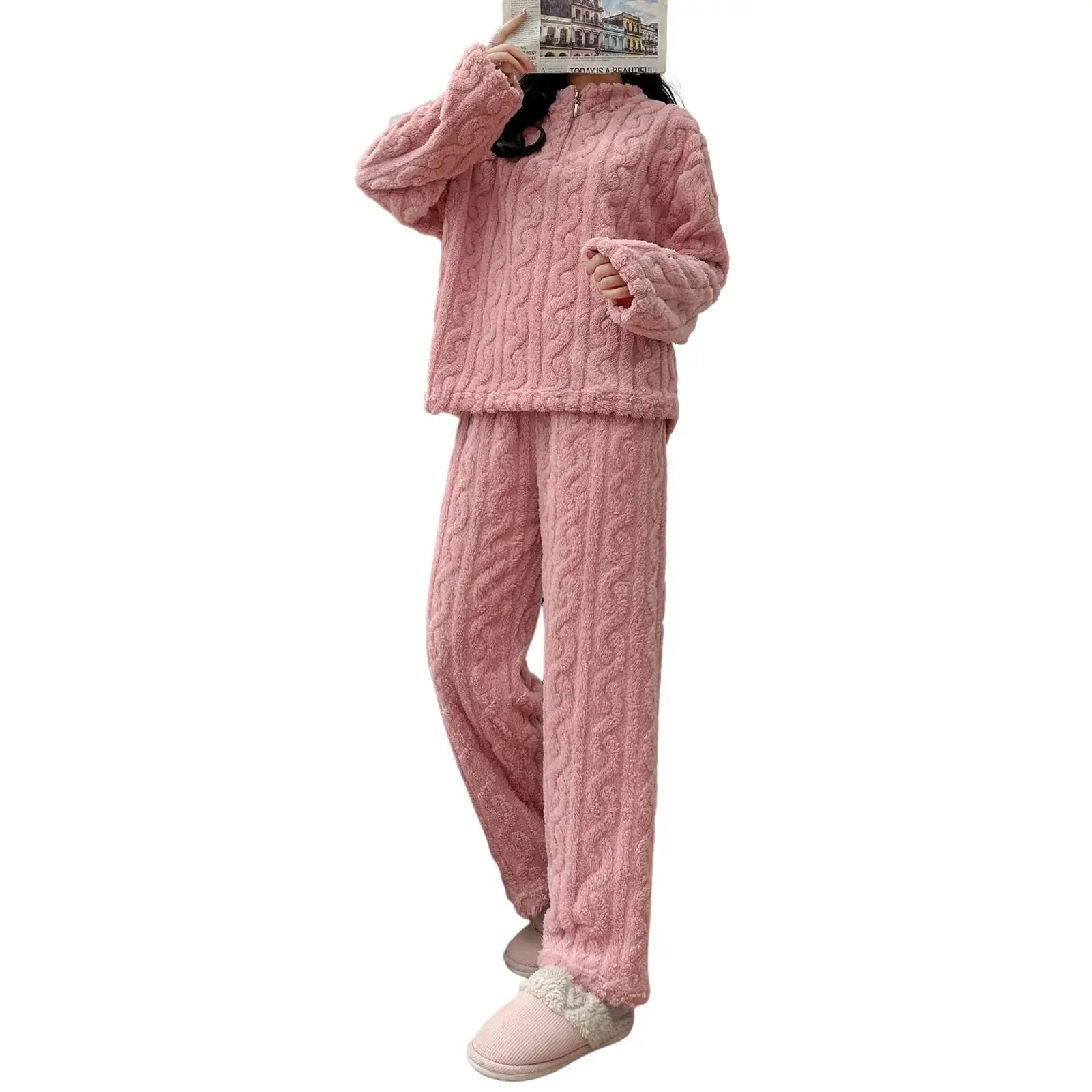 Female Velvet Pajama Set Fleece Pantsuit Nightwear Loungewear