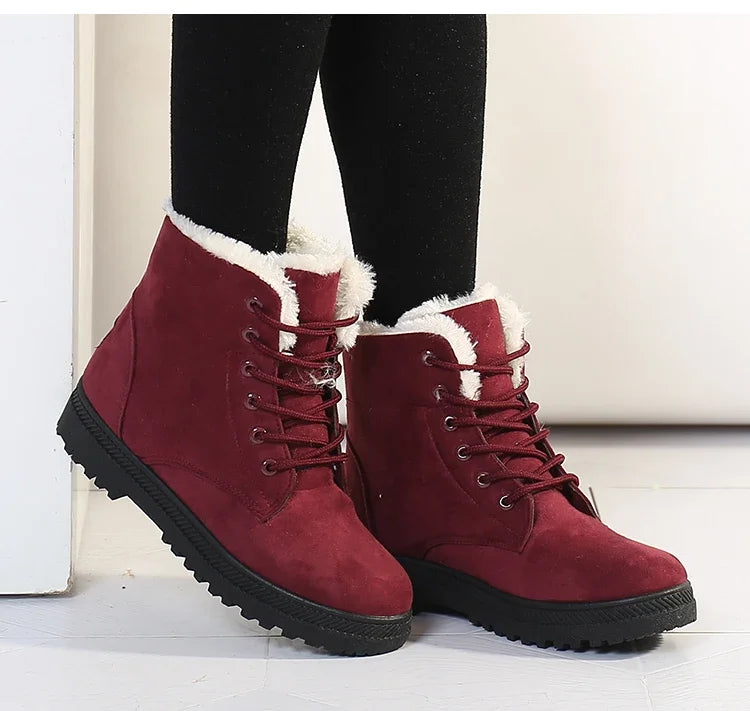 Damen Winter Schnürstiefel Boots mit Plüschfell