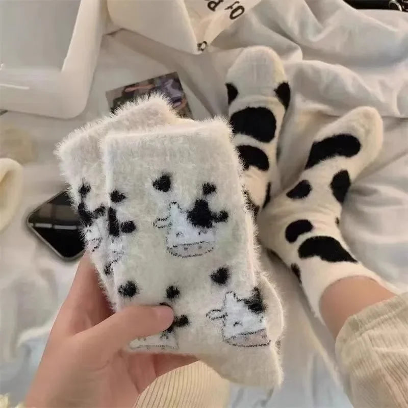 Damen Cartoon Nette Kuh Nerz Winter Fleece Plüsch Socken