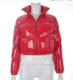 High Street Style Damen PU-Ledermantel Warm Puffärmel Revers