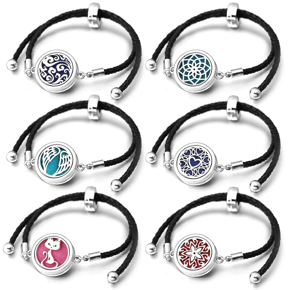 Engelsflügel Duftarmband Aromatherapie, verstellbare Lederschnalle, Ätherisches Öl Parfüm Diffusor Medaillon