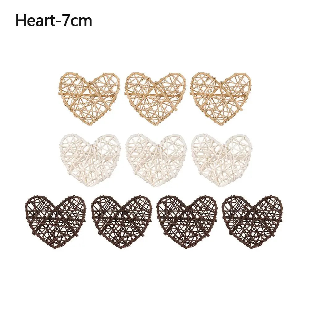 10 Stück Natürliche Rattan Ball Herz Sterne DIY Kranz Zubehör Weihnachten Baum Ornament