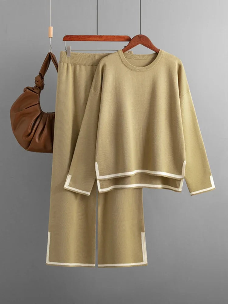 Winter Women Knitted Suit Warm Pants 2 Piece Set Ladies Outfit Pants Oversized
