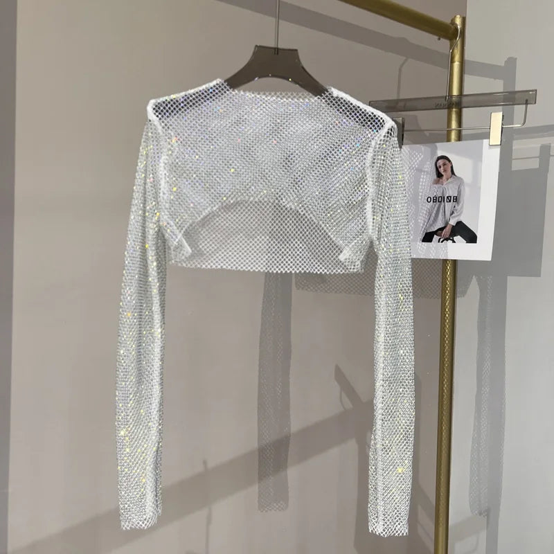 Kurzes Crop Top für Damen Mesh Clubwear-Party-Top