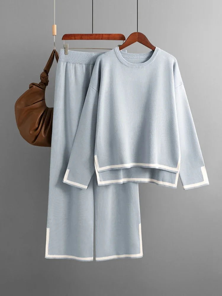 Winter Women Knitted Suit Warm Pants 2 Piece Set Ladies Outfit Pants Oversized