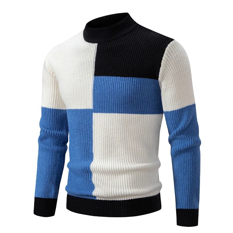 Herren Retro Stehkragen Pullover Collage Farbe