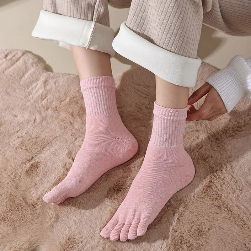5 Paar Damen dicke Winter 5-Zehen Frottee Socken Baumwolle