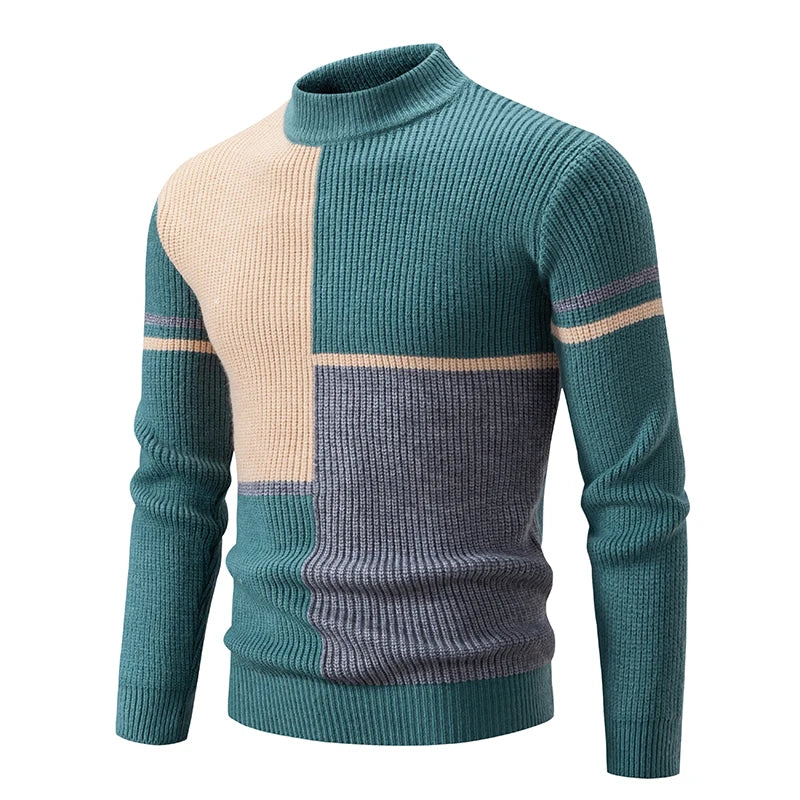 Herren Retro Stehkragen Pullover Collage Farbe