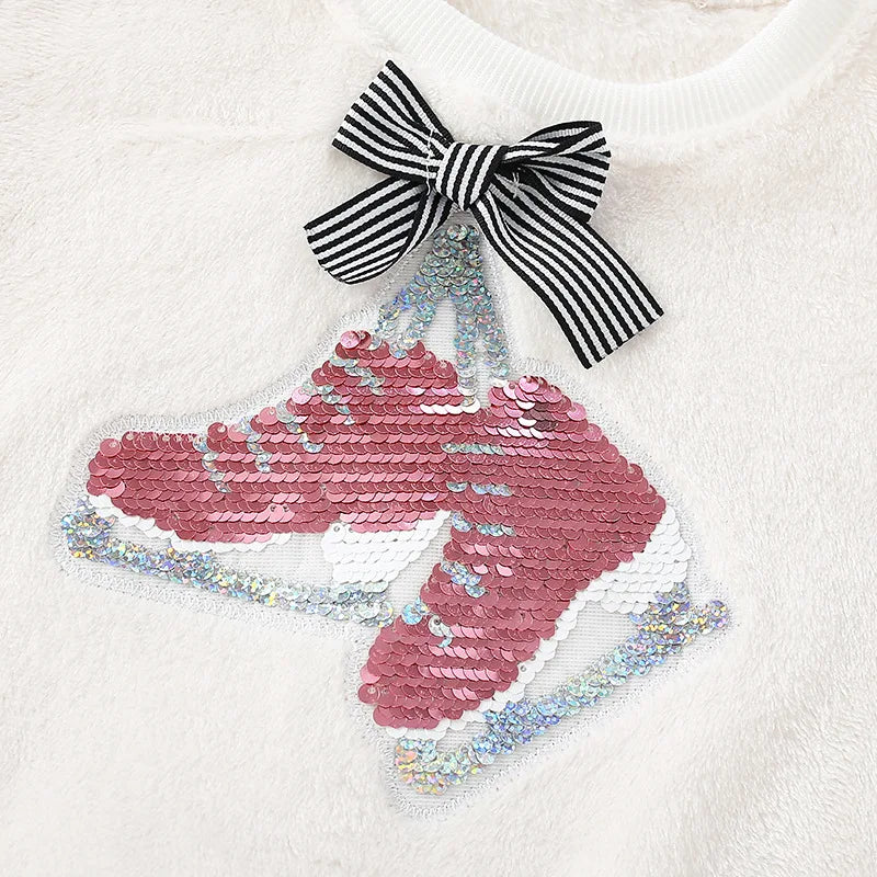 Little Maven Baby Mädchen Fleece Sweatshirt mit Pailletten Schlittschuhe