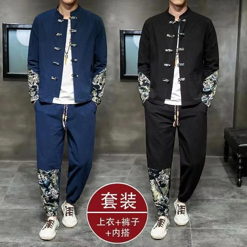 Herren Leinen Baumwolle Anzug Chinesischer Stil