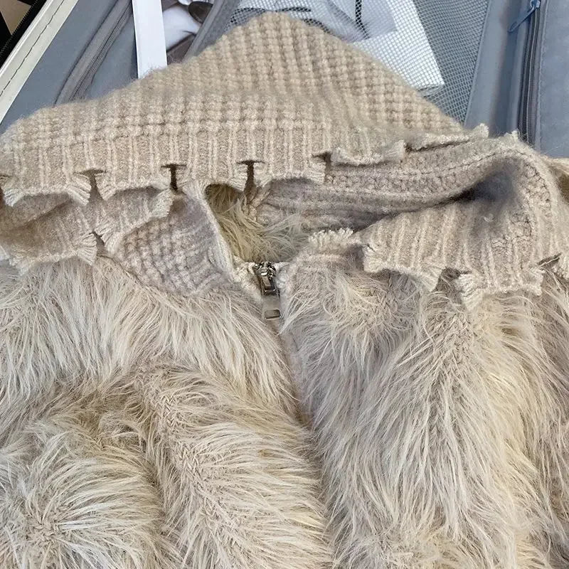 Damen Kapuzen Strickjacke mit Fell