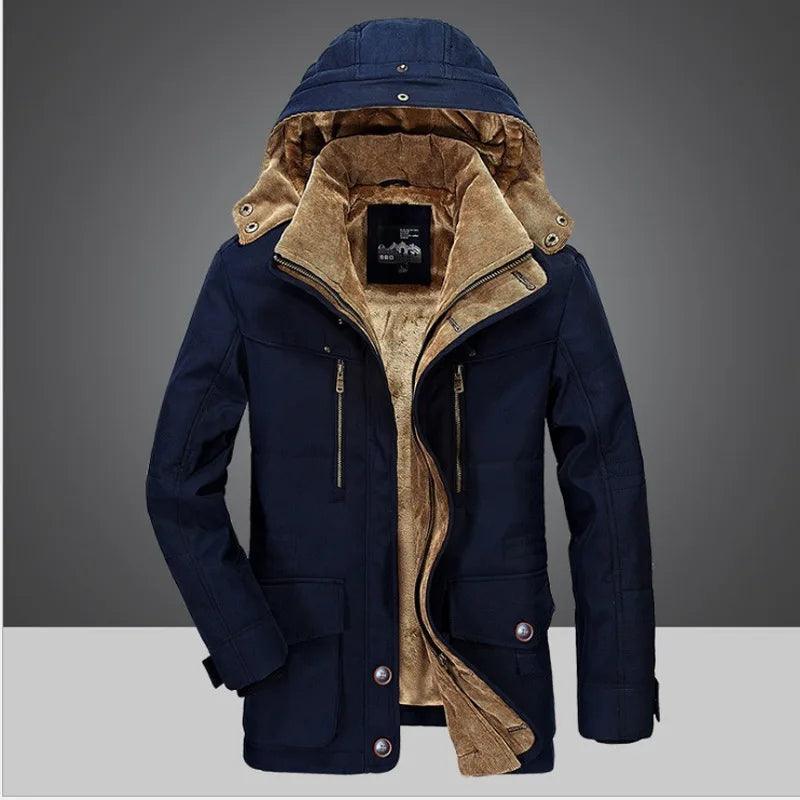 Herren warme Fleece Parka abnehmbare Kapuze