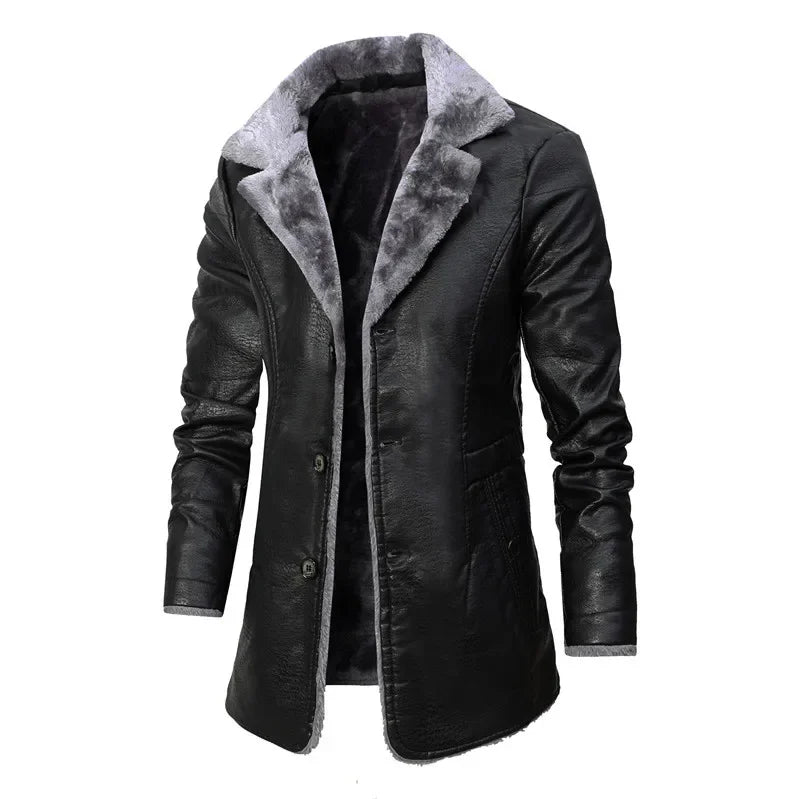 Herren Plüsch Lederjacke Warmer Winter Ledermantel