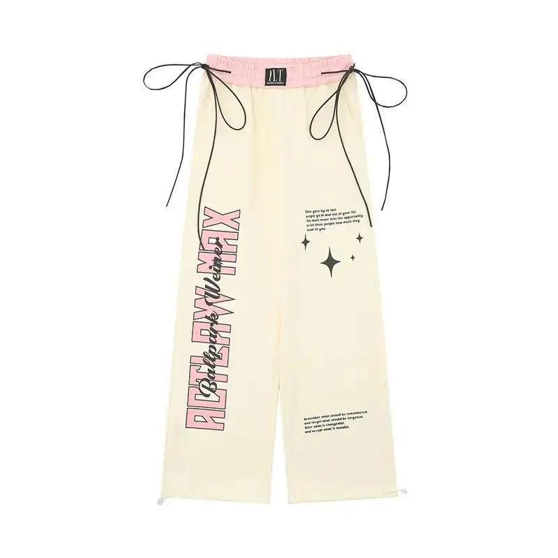 Damen Retro Harajuku breite gerade Cargo Jogginghose
