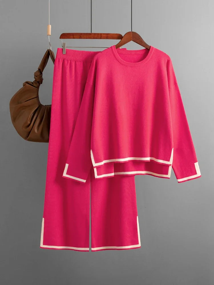 Winter Women Knitted Suit Warm Pants 2 Piece Set Ladies Outfit Pants Oversized