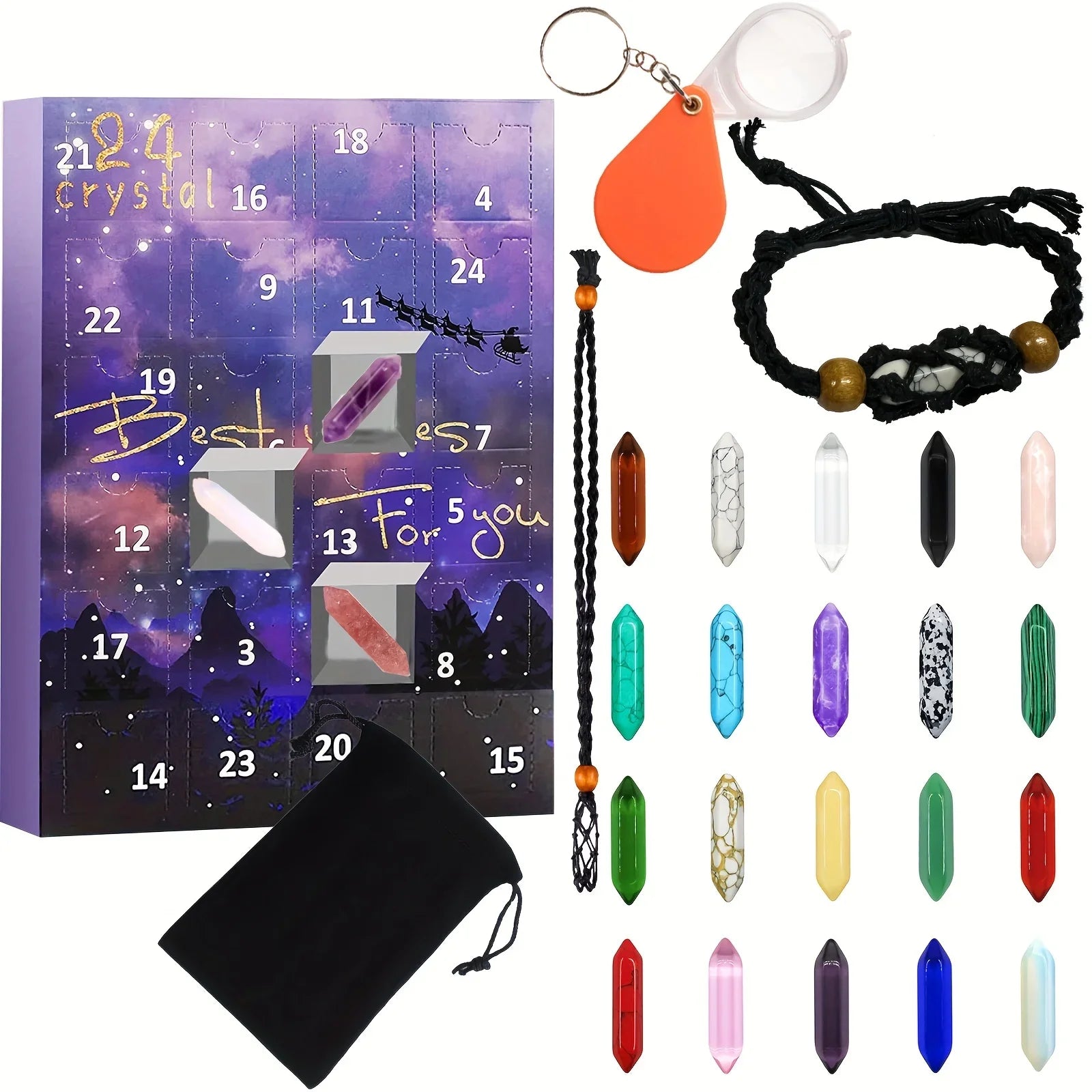 Advent calendar natural & pure natural stone crystals Christmas gift box 24 days