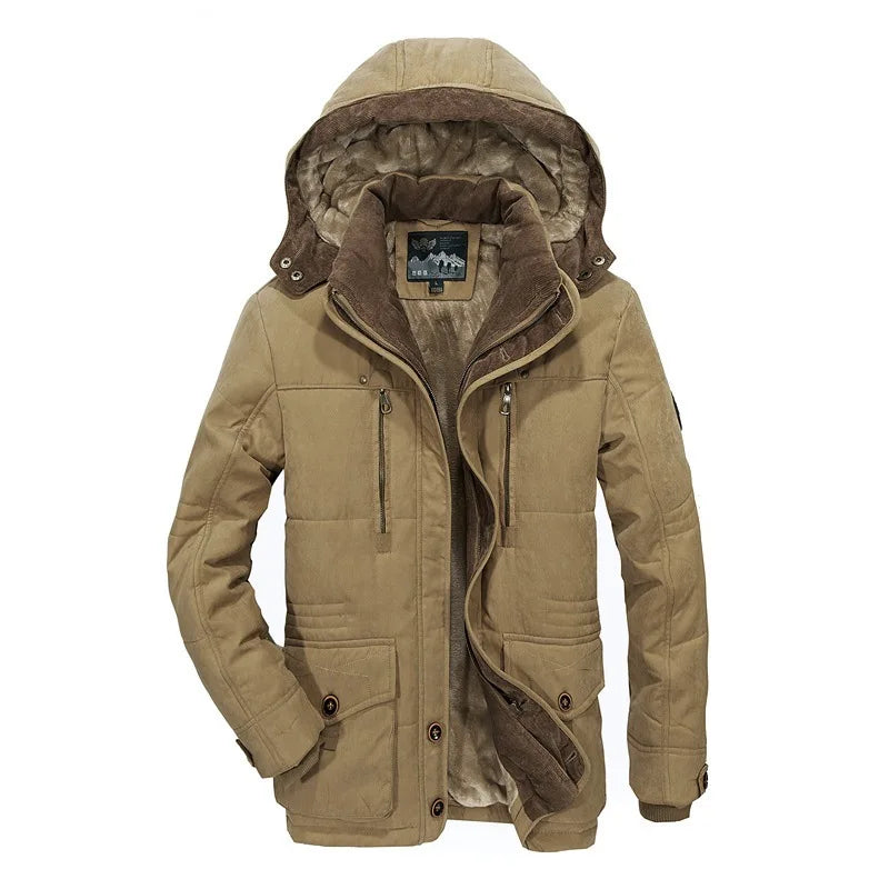Herren warme Fleece Parka abnehmbare Kapuze