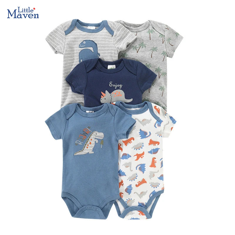 Little Maven Baby Jungen Strampler 5-teilig Sommer Cartoon Dinosaurier