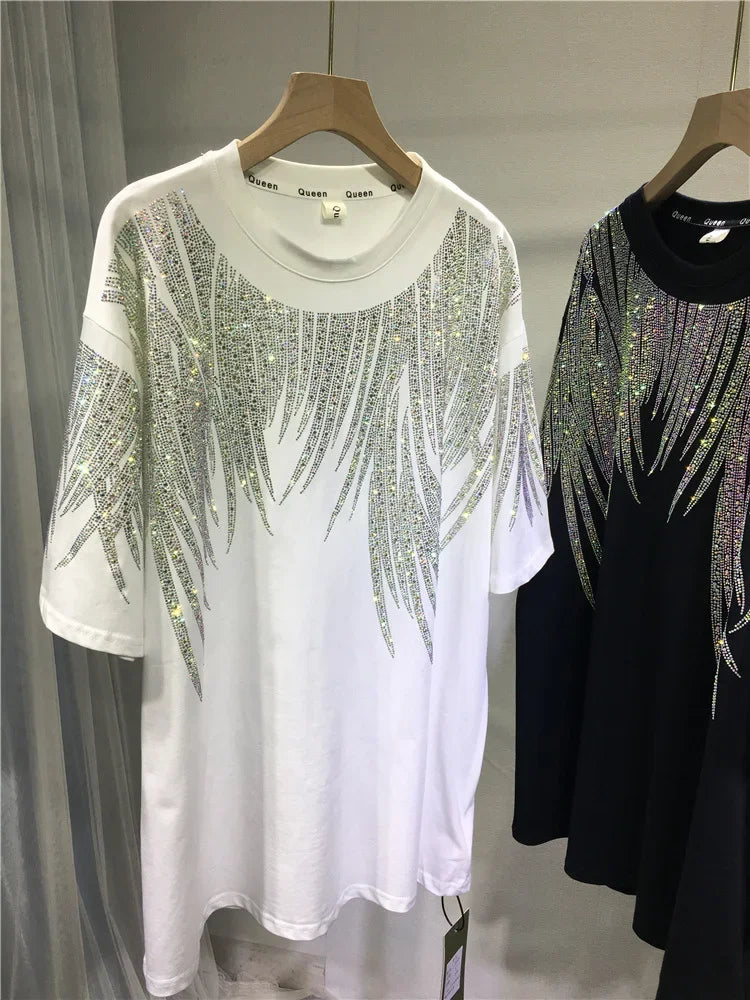 Damen Top T-Shirt mit Pailletten Print Tees, Übergröße