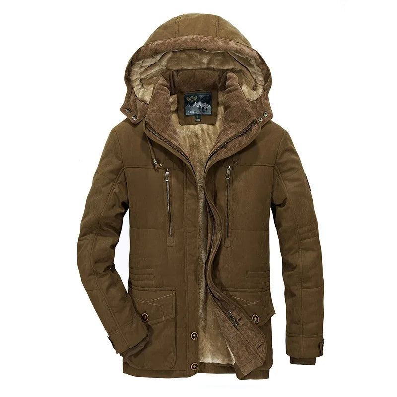 Herren warme Fleece Parka abnehmbare Kapuze
