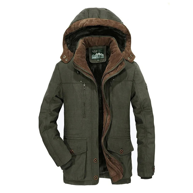 Herren warme Fleece Parka abnehmbare Kapuze